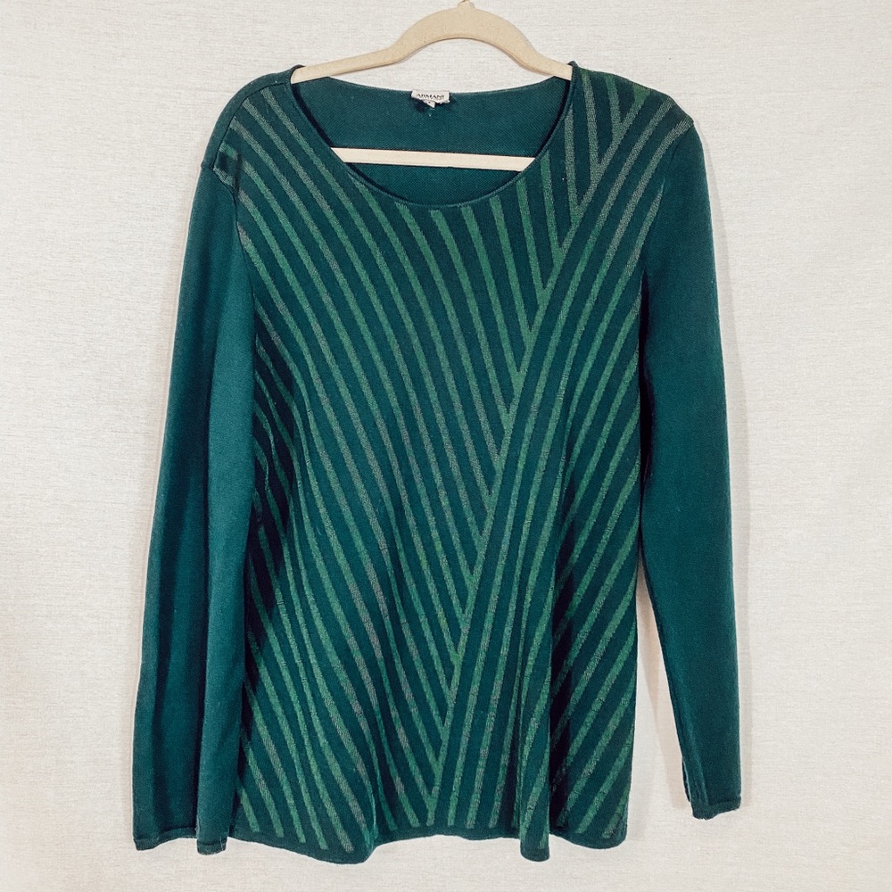 Armani Collezioni- Women's Size 16 Green Diagonal Stripe Sweater